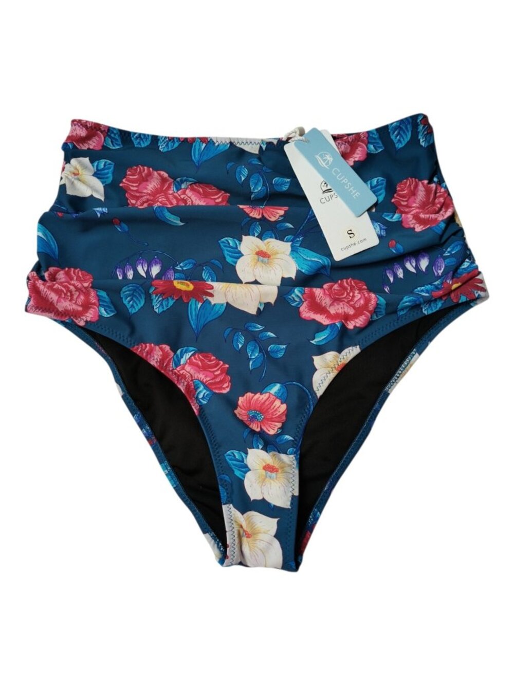 Cupshe Womens Floral High Waisted Bikini Bottom Blue Size Small NWT